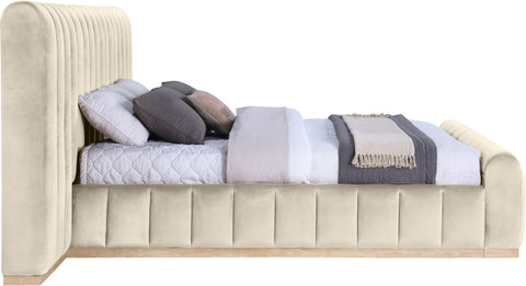 Blaire Cream Velvet Upholstered King Bed, 1 Piece