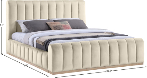 Blaire Cream Velvet Upholstered King Bed, 1 Piece (Style 2)