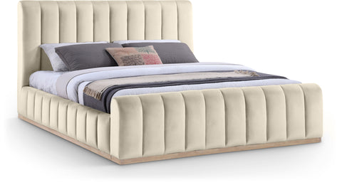 Blaire Cream Velvet Upholstered King Bed, 1 Piece (Style 2)