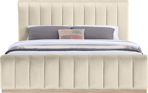 Blaire Cream Velvet Upholstered King Bed, 1 Piece (Style 2)