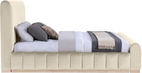 Blaire Cream Velvet Upholstered King Bed, 1 Piece (Style 2)