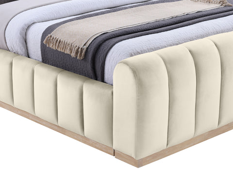 Blaire Cream Velvet Upholstered King Bed, 1 Piece (Style 2)