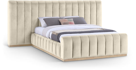 Blaire Cream Velvet Upholstered Queen Bed, 1 Piece