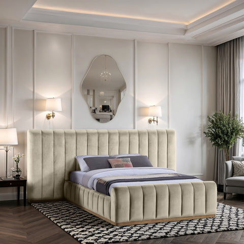 Blaire Cream Velvet Upholstered Queen Bed, 1 Piece