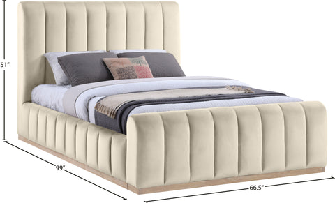Blaire Cream Velvet Upholstered Queen Bed, 1 Piece (Style 2)