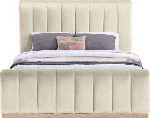 Blaire Cream Velvet Upholstered Queen Bed, 1 Piece (Style 2)