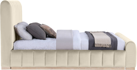 Blaire Cream Velvet Upholstered Queen Bed, 1 Piece (Style 2)