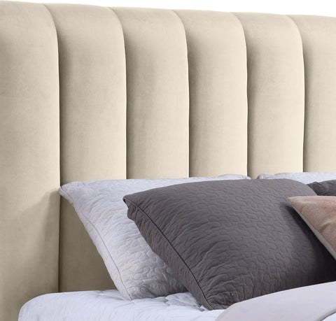 Blaire Cream Velvet Upholstered Queen Bed, 1 Piece (Style 2)