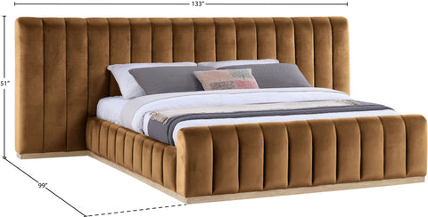 Blaire Saddle Velvet Upholstered King Bed, 1 Piece