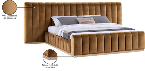 Blaire Saddle Velvet Upholstered King Bed, 1 Piece