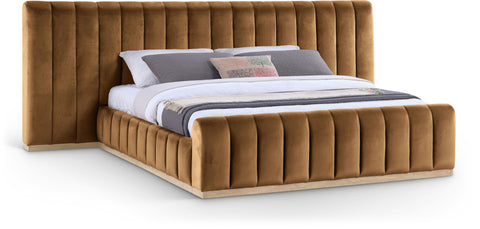 Blaire Saddle Velvet Upholstered King Bed, 1 Piece