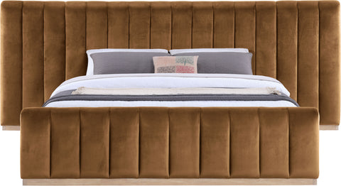 Blaire Saddle Velvet Upholstered King Bed, 1 Piece