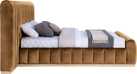 Blaire Saddle Velvet Upholstered King Bed, 1 Piece