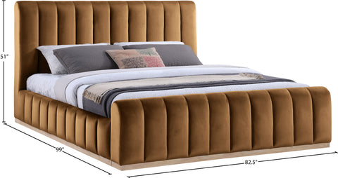 Blaire Saddle Velvet Upholstered King Bed, 1 Piece (Style 2)