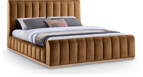Blaire Saddle Velvet Upholstered King Bed, 1 Piece (Style 2)