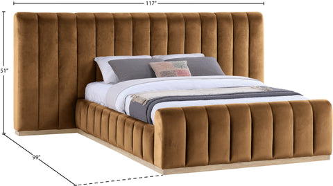 Blaire Saddle Velvet Upholstered Queen Bed, 1 Piece