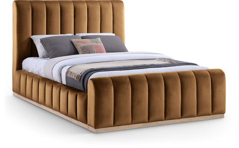 Blaire Saddle Velvet Upholstered Queen Bed, 1 Piece (Style 2)