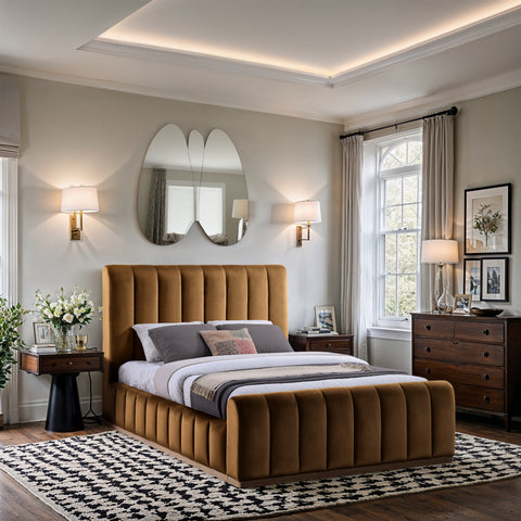 Blaire Saddle Velvet Upholstered Queen Bed, 1 Piece (Style 2)