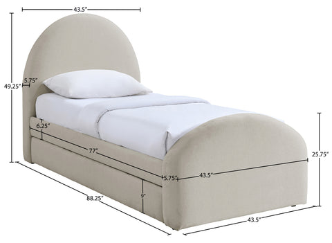 Zadie Beige Chenille Fabric Upholstered Twin Trundle Bed, 1 Piece