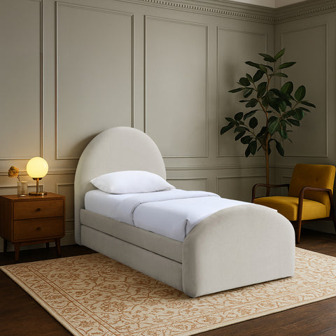 Zadie Beige Chenille Fabric Upholstered Twin Trundle Bed, 1 Piece