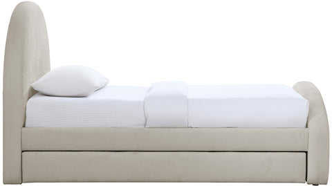 Zadie Beige Chenille Fabric Upholstered Twin Trundle Bed, 1 Piece