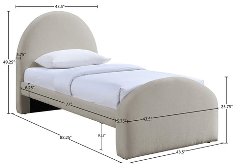 Zadie Beige Chenille Fabric Upholstered Twin Bed, 1 Piece