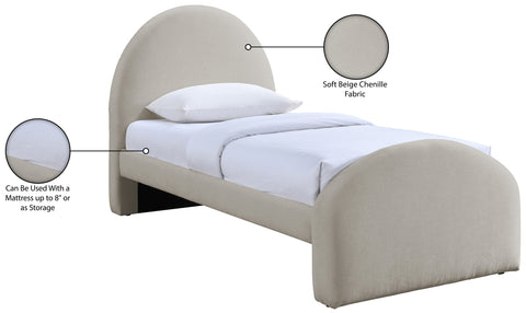 Zadie Beige Chenille Fabric Upholstered Twin Bed, 1 Piece