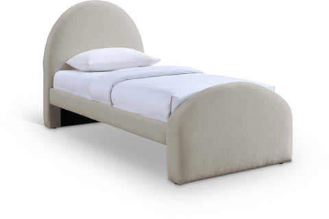 Zadie Beige Chenille Fabric Upholstered Twin Bed, 1 Piece