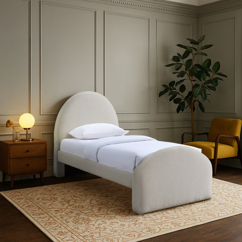 Zadie Beige Chenille Fabric Upholstered Twin Bed, 1 Piece