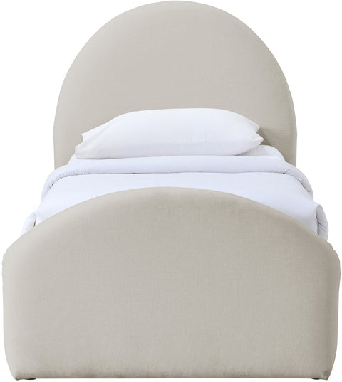 Zadie Beige Chenille Fabric Upholstered Twin Bed, 1 Piece