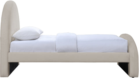 Zadie Beige Chenille Fabric Upholstered Twin Bed, 1 Piece