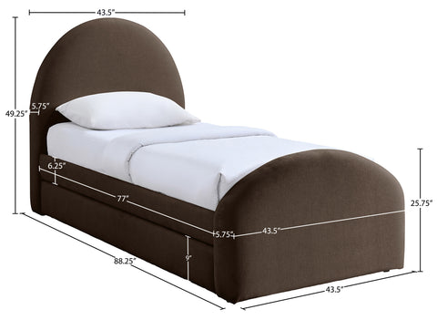 Zadie Brown Chenille Fabric Upholstered Twin Trundle Bed, 1 Piece