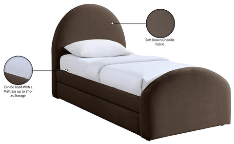 Zadie Brown Chenille Fabric Upholstered Twin Trundle Bed, 1 Piece