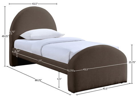 Zadie Brown Chenille Fabric Upholstered Twin Bed, 1 Piece