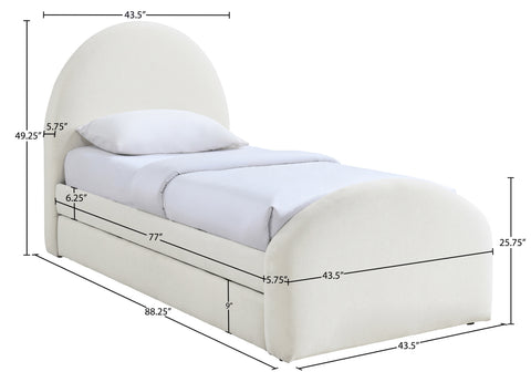 Zadie Cream Chenille Fabric Upholstered Twin Trundle Bed, 1 Piece