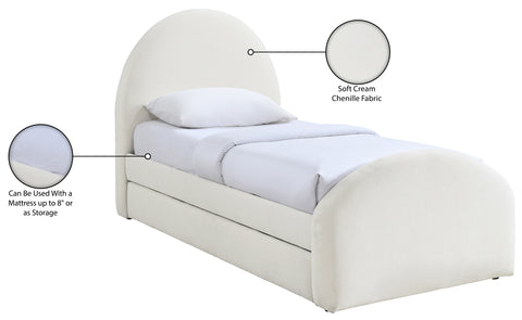 Zadie Cream Chenille Fabric Upholstered Twin Trundle Bed, 1 Piece