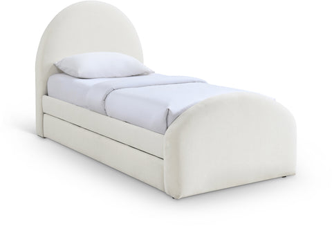 Zadie Cream Chenille Fabric Upholstered Twin Trundle Bed, 1 Piece
