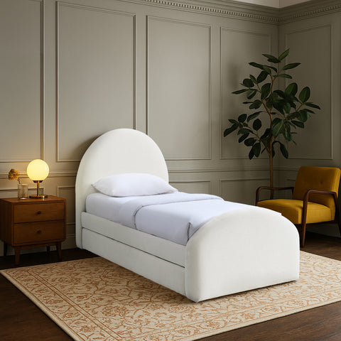 Zadie Cream Chenille Fabric Upholstered Twin Trundle Bed, 1 Piece