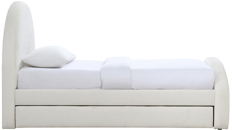 Zadie Cream Chenille Fabric Upholstered Twin Trundle Bed, 1 Piece