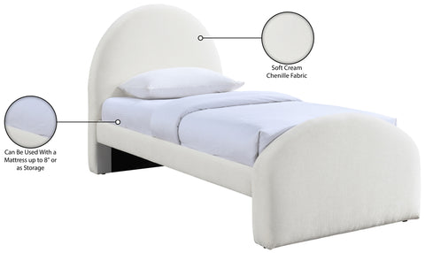Zadie Cream Chenille Fabric Upholstered Twin Bed, 1 Piece