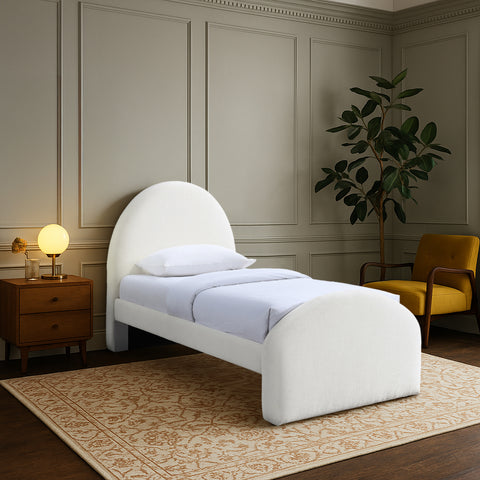 Zadie Cream Chenille Fabric Upholstered Twin Bed, 1 Piece