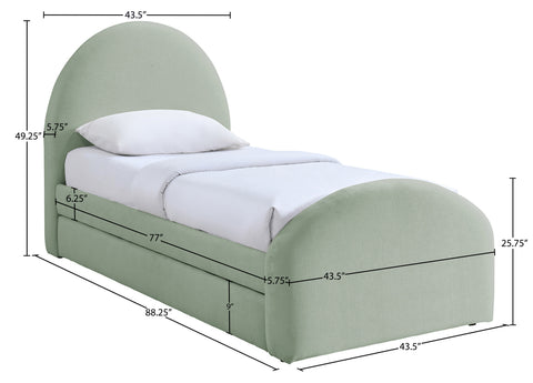 Zadie Mint Chenille Fabric Upholstered Twin Trundle Bed, 1 Piece