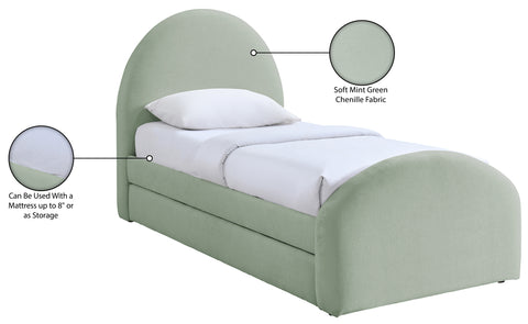 Zadie Mint Chenille Fabric Upholstered Twin Trundle Bed, 1 Piece
