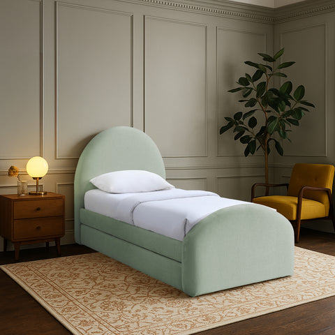 Zadie Mint Chenille Fabric Upholstered Twin Trundle Bed, 1 Piece