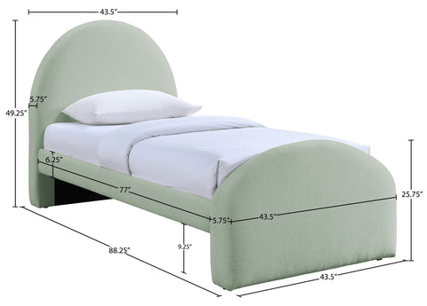 Zadie Mint Chenille Fabric Upholstered Twin Bed, 1 Piece