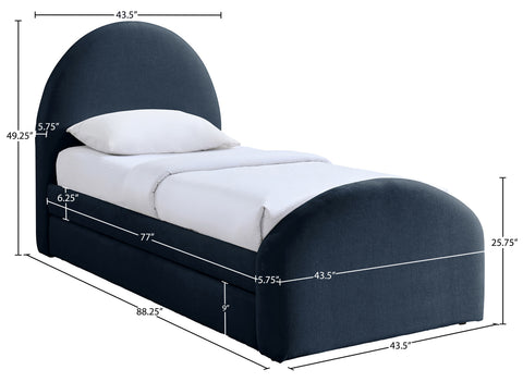 Zadie Navy Chenille Fabric Upholstered Twin Trundle Bed, 1 Piece