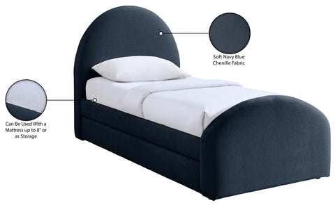 Zadie Navy Chenille Fabric Upholstered Twin Trundle Bed, 1 Piece