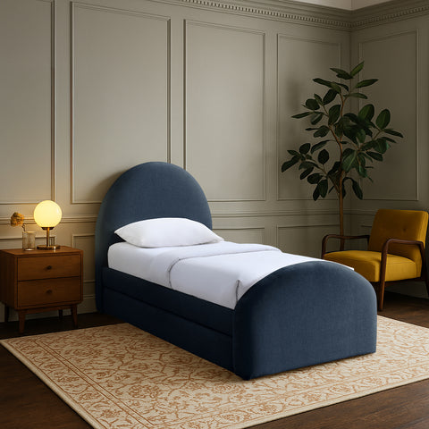 Zadie Navy Chenille Fabric Upholstered Twin Trundle Bed, 1 Piece