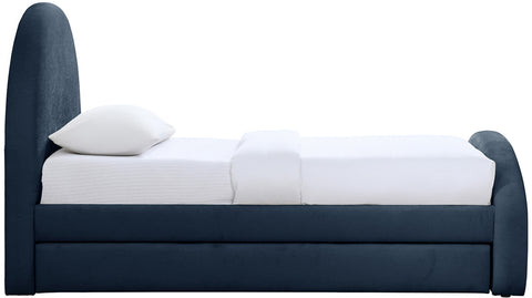 Zadie Navy Chenille Fabric Upholstered Twin Trundle Bed, 1 Piece