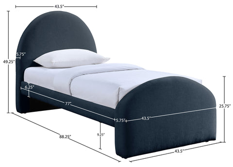 Zadie Navy Chenille Fabric Upholstered Twin Bed, 1 Piece